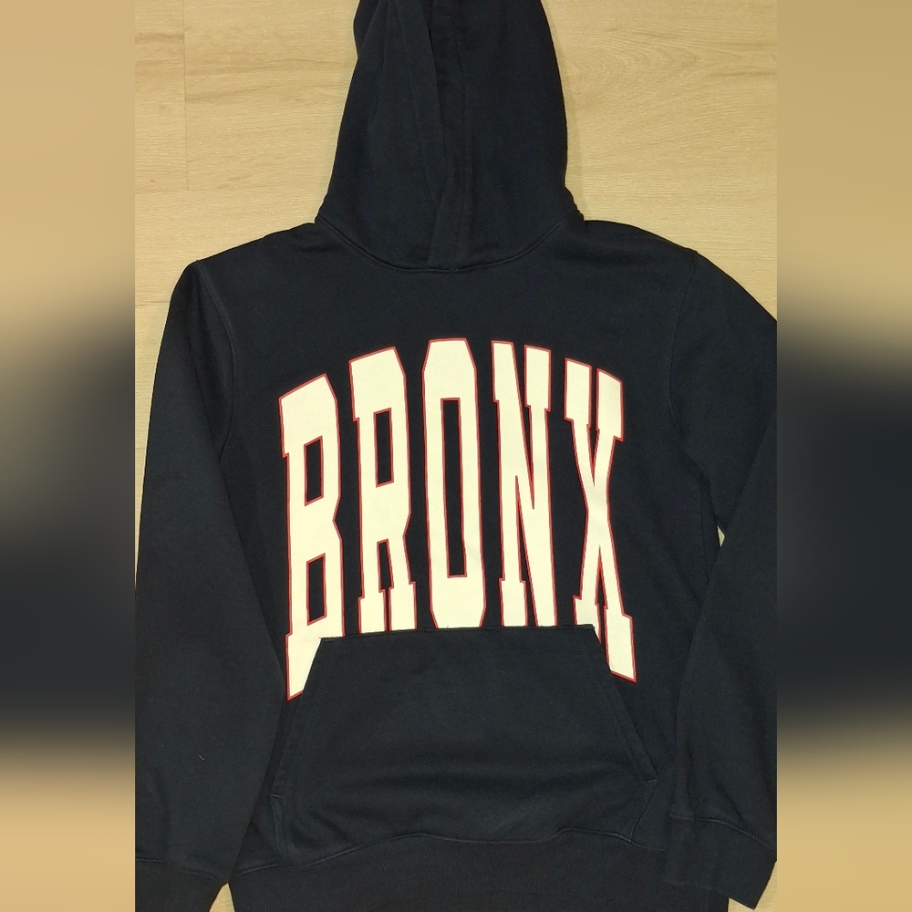 BRONX Navy Hoodie with Bold Cream Lettering